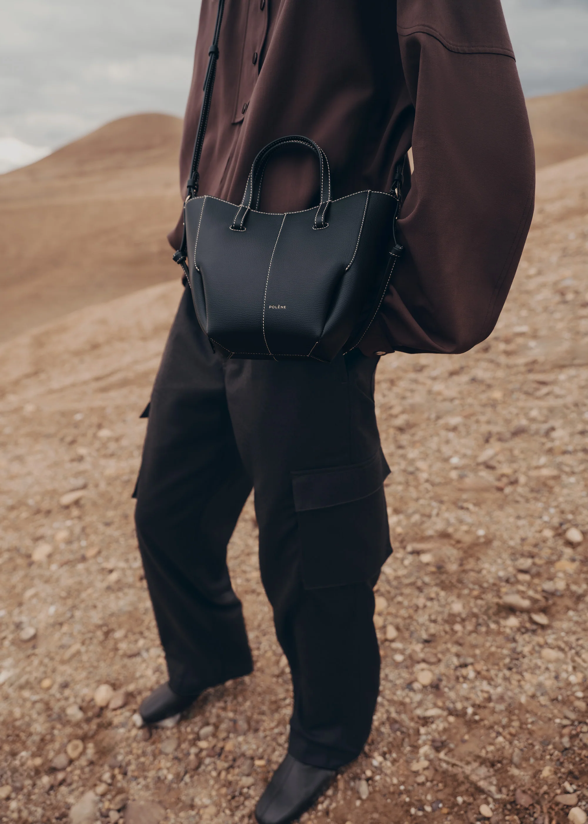 Cyme Tote Nano - Textured Black with Ecru Stitching - Image 2
